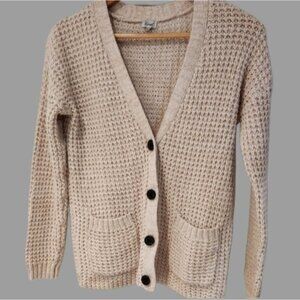 Old Money Kismet Os Xs Pink Cream Knit Button Up Cardigan Soft Old English